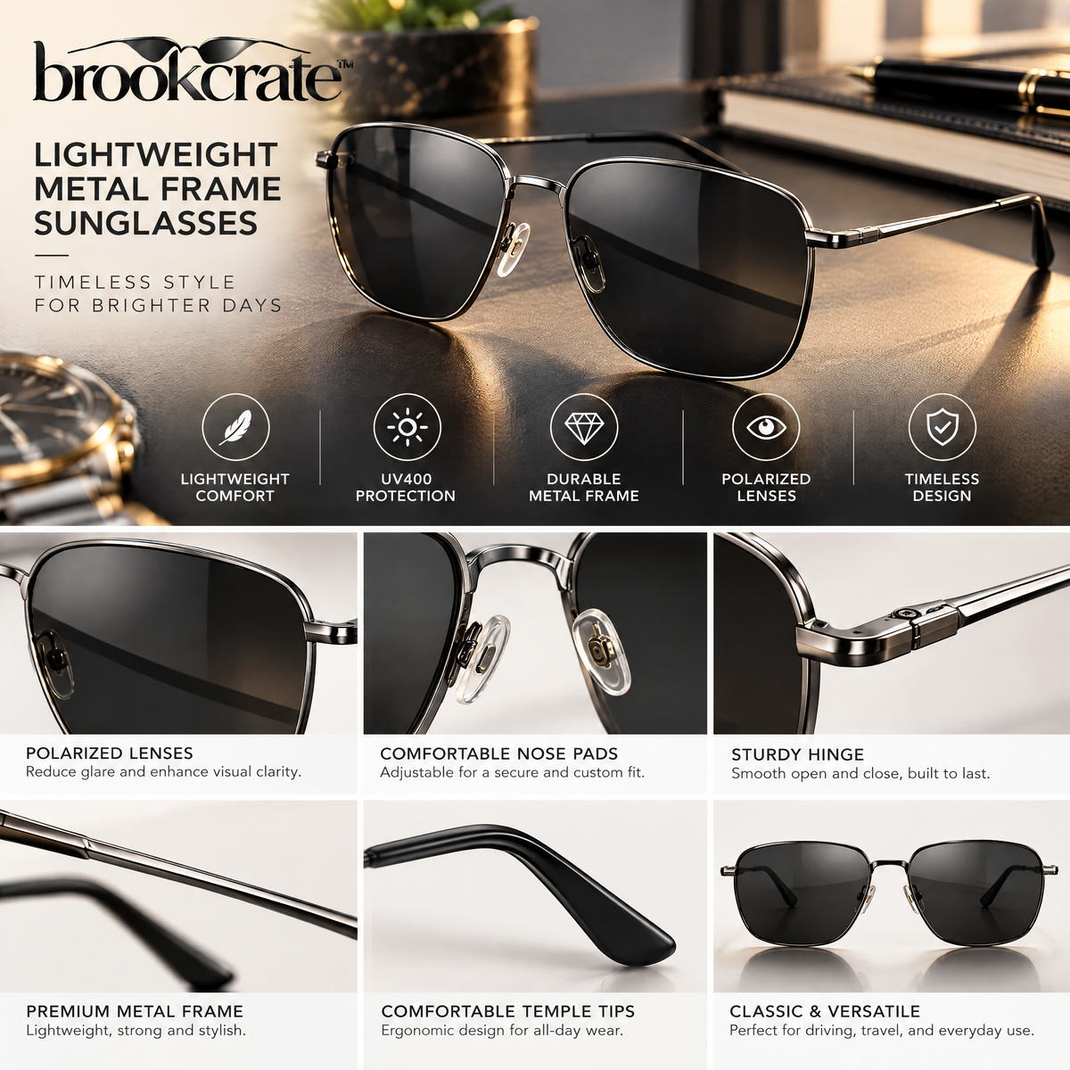 Lightweight Metal Frame Sunglasses